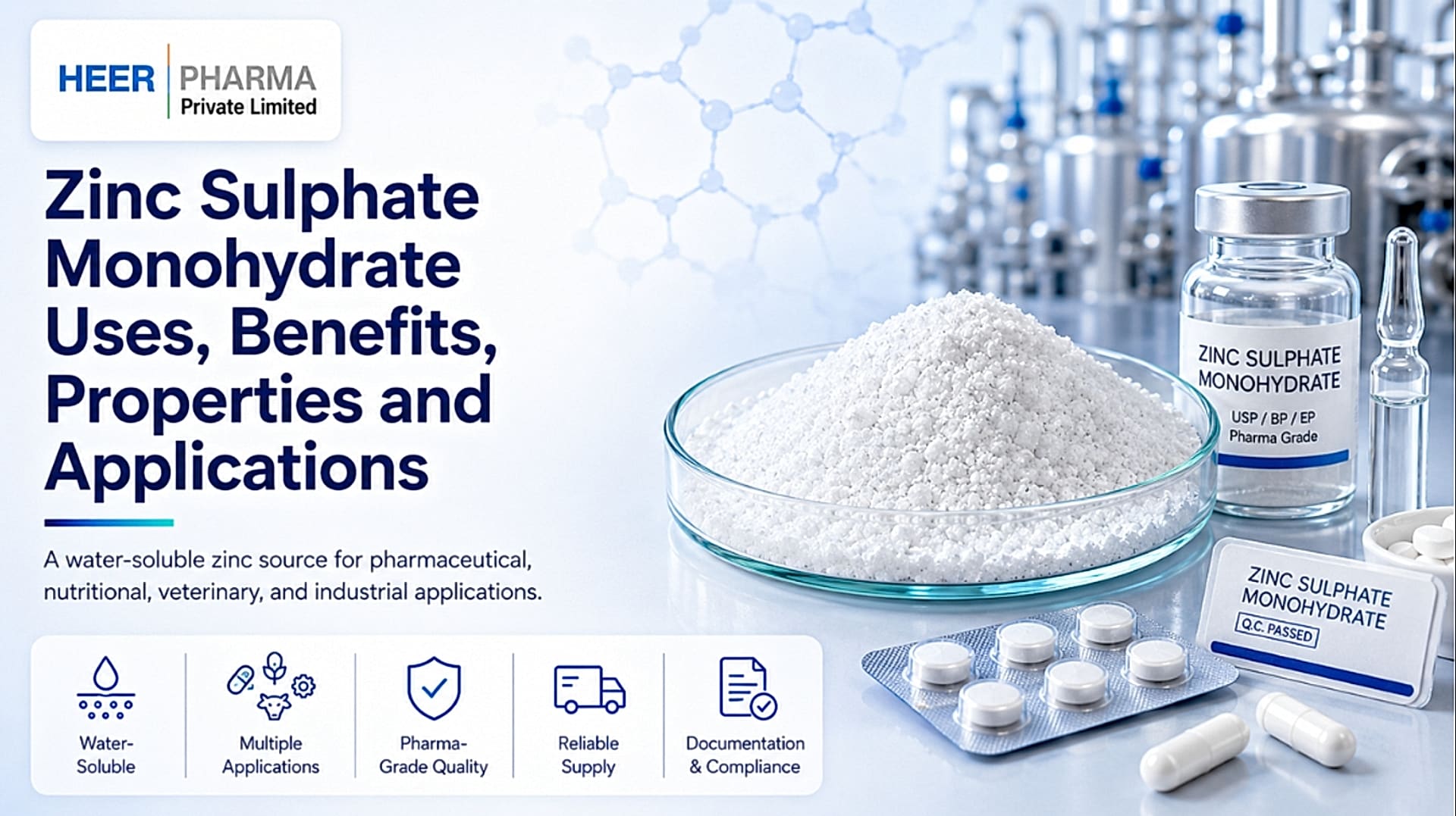 Zinc Sulphate Monohydrate: Uses, Benefits, Properties and Applications - Heer Pharma