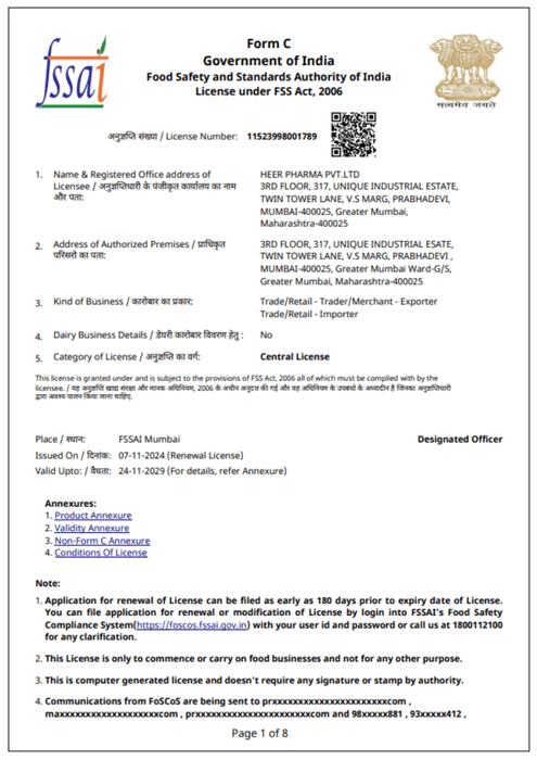 FSSAI certificate
